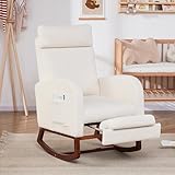 Nursery Rocking Chairs with Foot Rest, Rocking Chair Nursery Chair with High Back, Glider Rocking Chair, Baby Nursery Glider Rocker, Nursing Chair Accent Living Room (Teddy White)