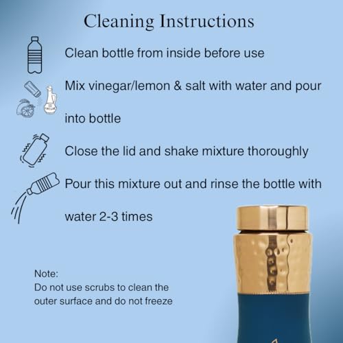 Image of Pure Copper Water Bottle 1 Litre | BPA Free & Leak Proof | Copper-Infused Water | Durable & Rust Proof | Ayurveda Health Benefits - Hammered Finish (Blue Grip Sleeve)