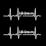 TOMALL 2Pcs Life Goes On Heartbeat Vinyl Reflective Stickers Decal for Car Window Bumper Trunk Universal Waterproof Heartbeat Lifeline Stripe Decal Decoration for Motorcycles Bike Laptop (White)