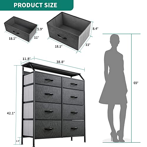 Yitahome Fabric Dresser With 8 Drawers, Furniture Storage Tower Cabinet, Organizer For Bedroom, Living Room, Hallway, Closet, Sturdy Steel Frame, Wooden Top, Easy Pull Fabric Bins(Dark Grey) #TOP2