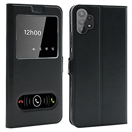 CEKA TECH Etui Coque Housse avec FENETRES pour Samsung Galaxy A32 4G (6,4 Pouces) - Plusieurs Couleurs Disponibles pour (Samsung Galaxy A32 4G) - Noir