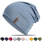 Mütze Damen Herren, Slouch Beanie Mütze, Weich Dünne Mütze aus Baumwolle, Leichte Atmungsaktiv Longbeanie, Elastisch Laufmütze für Alle Jahreszeiten
