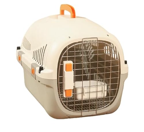 SIzlaho猫用バッグ ポータブル 旅行用 航空会社用 ボックス 猫用 ケージ ペット 犬用 輸送用 ボックス 小型犬用 車用 航空輸送用 キャリーバッグ 天窓付き (【ホワイト+グレー】 天窓なし(吊り鉢+おむつボード付き)【15斤未満の方に