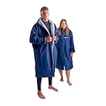Dryrobe Advance - The Original Long Sleeve Waterproof Changing Robe - Oversized Coat with Fleece Lining - for Beach, Cold Water Wild Swimming, Surfing - Medium - Navy/Grey