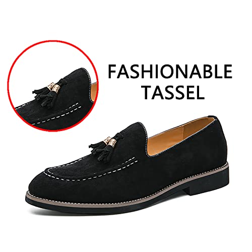 Mens Faux Suede Tasseled Leather Slip On Loafers,Casual Business Dress Shoes British Retro Moccasin Driving Shoes (Green,10) #TOP2