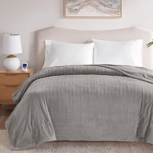 Beautyrest Heated Electric Blanket for Cold Weather, Fast Heating Wi-Fi Heated Blanket, Voice Command Alexa Compatible, Auto Shut Off, Virtually Zero EMF, 20 Heat Setting, UL Certified, Queen Gray
