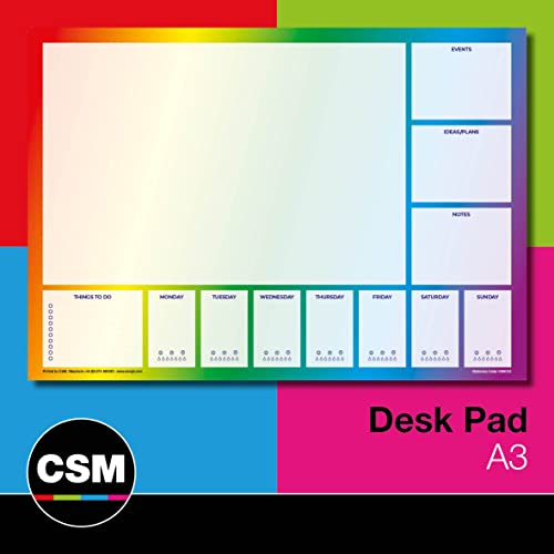 A3 Large Rainbow Coloured Desk Pad and Weekly Planner, 50 Sheets Per Pad, Thicker 90GSM Paper (Single Pack of 1 pad)
