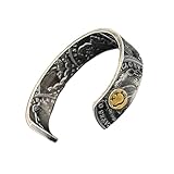 SkyPOOU Brazalete de aleación grabado con cara sonriente de inspiración retro, diseños de apertura ajustable, unisex, accesorio de moda ajustable con extremo abierto, talla única, como se describe