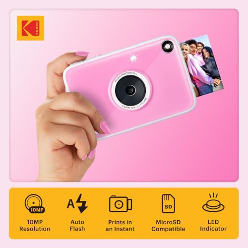 Kodak Printomatic+ Fotocamera Digitale Istantanea 10MP Con Led Rgb, Stampa Foto A Colori Su Carta Zink 2X3” – Rosa - 2