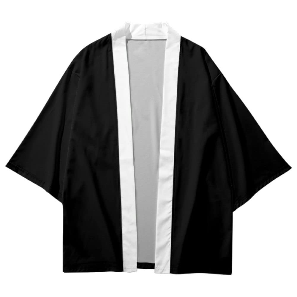 RGVV Kimono Japones, Suelto Ligero Liso Playa Kimono Chaqueta Negro Hawaiano Aloha Camisa Cárdigan Unisex Traje De Baño Ropa De Playa Para Hombres Y Mujeres