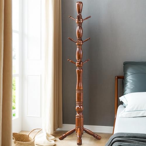 kongArnolsen Wood Coat Rack Hall Tree, Stable Triangle Base Coat Tree with 3 Height Options and 9 Hooks, Vintage Coat Rack Freestanding for Hall Entryway, Bedroom and Home Office (Walnut) by kongArnolsen - Image 3