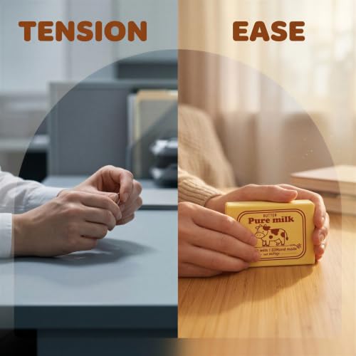 2 Pcs Butter Sensory Toy, 4.1 x 2.8 x 1.7 in, 10.5 x 7.2 x 4.2 cm, Ultra Soft Stress Relief Squishy, Cheese Block Fidget Sensory Item for Office Desk Relaxation, Cute Cow Graphic, Focus Aid - Image 3