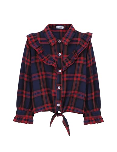 Image of Girls Sleeveless Plaid Button Down Shirt Summer Crop Tops Tie Knot Ruffle Sleeve Shirt Blouse 3-12Y