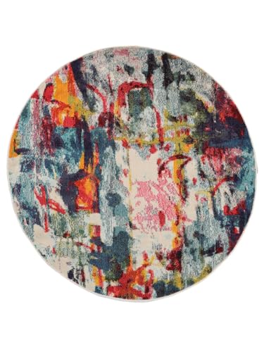 RugVista Leloudo, Alfombra Moderna, Pelo Corto, ∅ 150 cm, Redonda, Calidad cert. Oeko-Tex Standard 100, Polipropileno, Pasillo, Dormitorio, Cocina, Salón, Comedor, Despacho, Multicolor