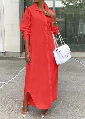 Image of Choichic Shirt Dresses for Women Casual Long Sleeve Cotton Button Down Maxi Dresses