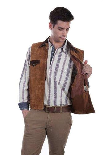 Scully Mens Cafe Brown Leather Western Zip Vest4