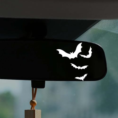 Image of Halloween Bats Car Mirror Decal, Spooky Rearview Mirror Decal, Cute Vinyl Sticker, Car Window Decoration Decal for Car, Truck, Bumper, Laptop, Vanity Mirror, Wall, Tumbler (White)