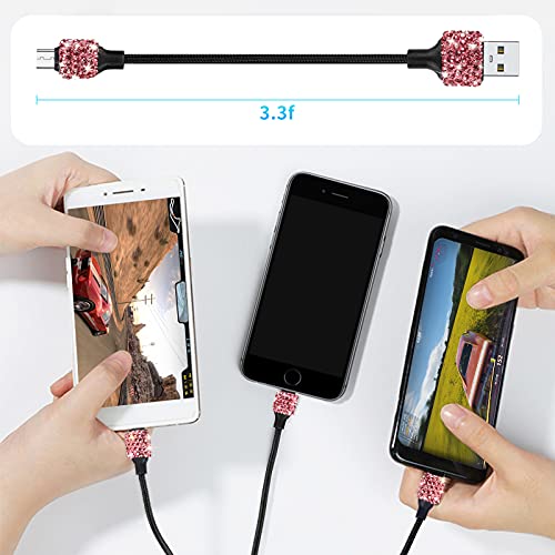 Micro Usb Cable (3-Pack,3.3Ft) Android Charger, Bling Micro Usb Charger Cable Long Android Phone Charger Cord Compatible With Galaxy S7 S6 Edge J7 S5,Note 5 4,Lg 4 K40 K20,Mp3,Kindle,Mp3,Tablet-Pink #TOP6