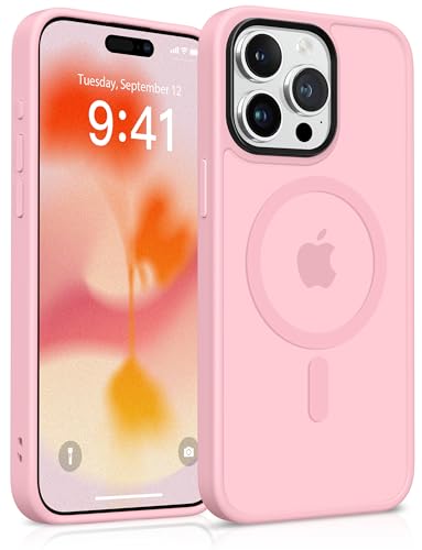GONEZ Magnetic for iPhone 15 Pro Max Case,Compatible with MagSafe,[Military-Grade Drop Protection][Anti-Fingerprint] Slim Translucent Matte Back Shockproof Phone Protective Case(Peach Pink-A)