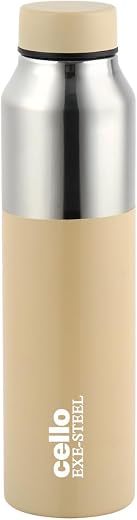 CELLO Arctic Stainless Steel Water Bottle for Office &amp; Daily Use 1000 ml Beige | ISI Certified Fridge Safe Easy Grip Styli...