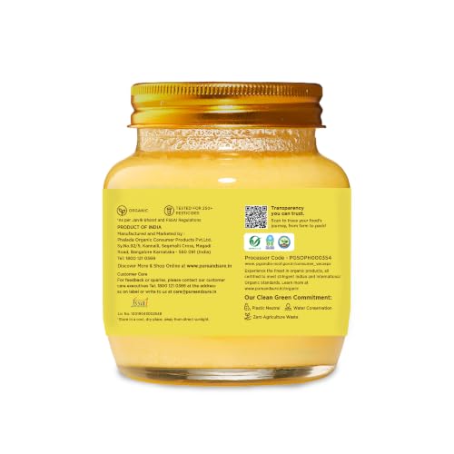 Image of Pure & Sure Organic A2 Desi Ghee 500 ML | 100% Pure Cow Ghee | Made by Traditional Bilona Method | Curd-Churned | Natural Immunity Booster & Other Benifits (Glass Jar)