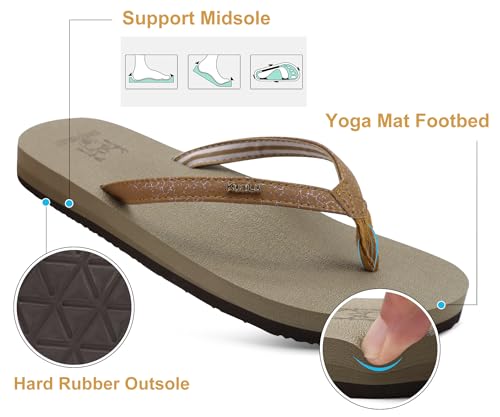KuaiLu Flip Flops for Women Arch Support Summer Pool Sandals Camel Size 7.5 — view 5