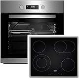 Beko BSM22320X Herd-Kochfeld-Kombination / A / 71 L / Edelstahlrahmen / Versenkbare Knebel / schwarz / Einstellungen über Sensortasten / Digitale Anzeige der Kochstufen / 9 Kochstufen pro Kochzone / autark / 8 Heizarten / Simple Steam Reinigungsfunktion / Schwarze Emaillierung / Elektronikuhr mit Uhrzeit, Garzeit und Garzeitende / Auftauautomatik