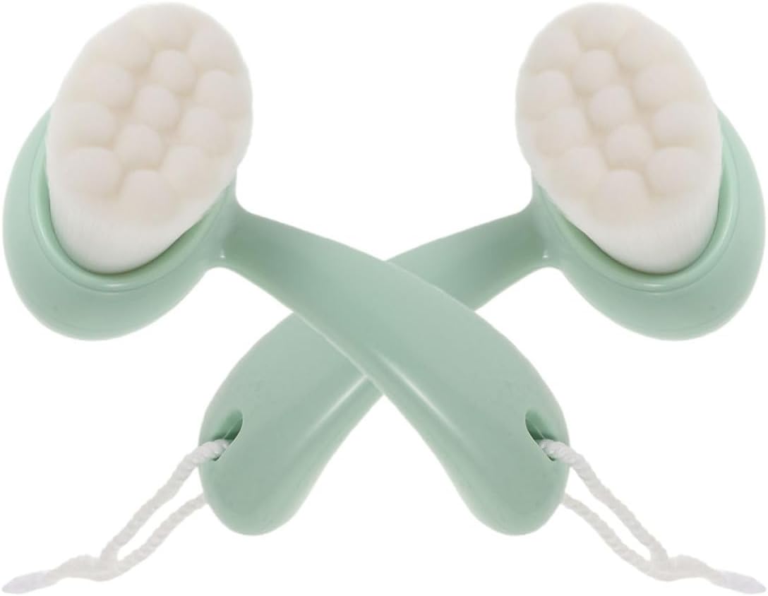 POPETPOP 2pcs Manual Face Brush Exfoliator Soft Bristles Long Handle Facial Cleansing Brush for Deep Pore Cleaning and Blackhead Removal, Skin Scrubber for Daily Skincare