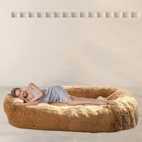 Samnuerly Luxus Einfarbig Hundebett Für Menschen,Große Faules Sofa,Ergonomisches Design Human Dog Bed Mit Rutschfestem Unterseite Riesen Sitzsack (Khaki XL)