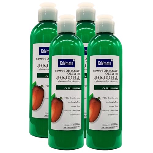 Shampoo Disciplinante OLIO DI JOJOBA Per Capelli Ricci. Nutre, Combatte L'Effetto Crespo, Dona Elasticità e Definizione 250ml (4 Flaconi)