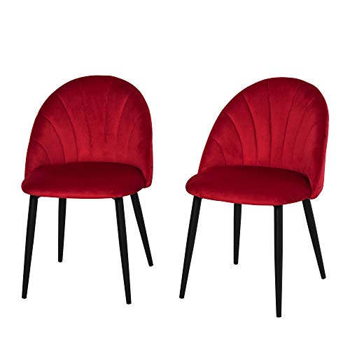 HOMCOM Set di 2 Sedie Sala da Pranzo, Sedie Cucina Moderne con Schienale a Conchiglia e Gambe in Metallo, Sedia in Velluto con Imbottita per Cucina, Camera da Letto, Ufficio e Soggiorno, Rosso