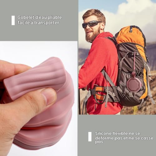 2pcs Tasse en silicone pliable, Gobelets de voyage pliables avec couvercle hermétique, ensemble de gobelets en silicone portables réutilisables pour pique-nique, camping, randonnée, voyage – vue 4
