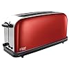 Russell Hobbs Grille Pain [Fente extra large et longue 2 Toasts/ 1 Tranche baguette] Colour+ Rouge (6 Niveaux de Brunissage rapide, Surélévation, Décongèle & Réchauffe, 1000W) Toaster 21391-56