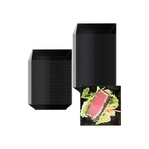 Restaurantware-3.9 x 3.9 Inch Party Plates, 100 Disposable Appetizer Plates - Elegant, Square, Black Plastic Serving Plate, Durable, For Weddings Birthdays, And More