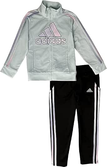 adidas girls Zip Front Classic Tricot Jacket and Joggers Set (Mint/Black, 2T)