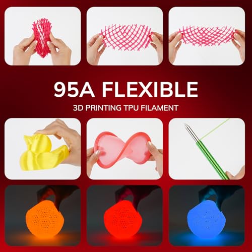 Image of AMOLEN 95A TPU 3D Printer Filament, 1.75mm Glow in The Dark Red, Soft TPU Flexible 3D Printing Filament, High Hardness & Resilience, Best with UV Lamps, 1kg Spool(2.2lbs), Fit Most 3D Printers