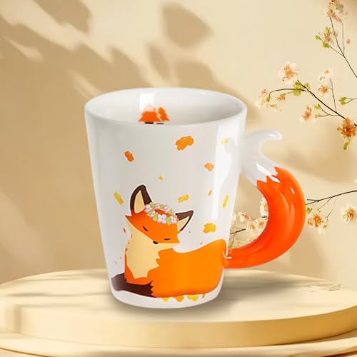 CAIJ Tasse à café en céramique, tasse à café renard 3D animal tasse à café renard cadeau tasse mignonne animal cadeau d'anniversaire pour femmes, hommes, filles, garçons, 360 ml