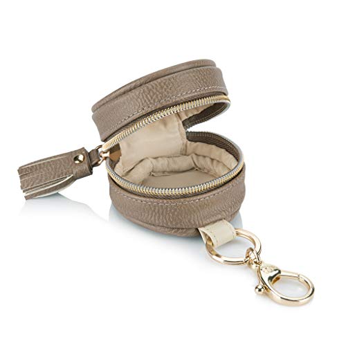 Image of Itzy Ritzy Pacifier Holder Case with Clip - Pacifier Case Includes Clasp to Easily Attach to a Diaper Bag or Purse, Measures 2.5 inch in Diameter and Holds 2 Pacifiers (Vanilla Latte)