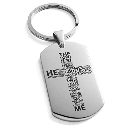 Stainless Steel The Lord is My Shepherd Psalm 23:1-4 Dog Tag Keychain Keyring