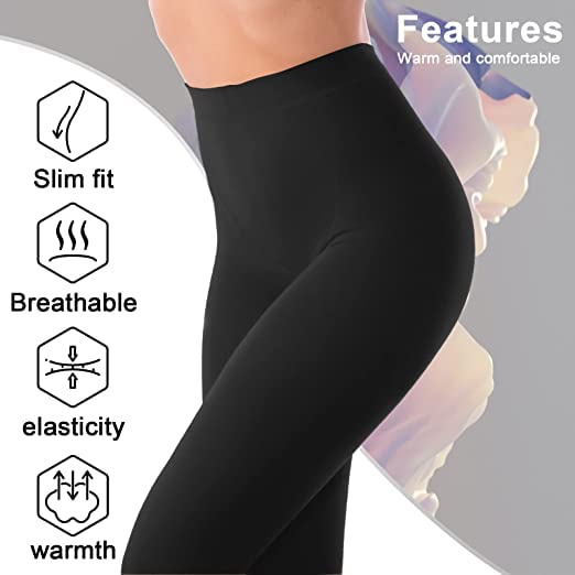 Image of Women Winter Warm Pantyhose Tights Elastic Fleece Lined Leggings Pants Pack Of 01(Black,28 Till 32)
