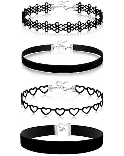 nylry 4pcs Black Choker Necklace for Women Black Velvet Choker Set Black Choker Necklaces Classic Chokers for Women Adjustable Gothic Collar Necklace for Party Cosplay Choker Jewelry-4