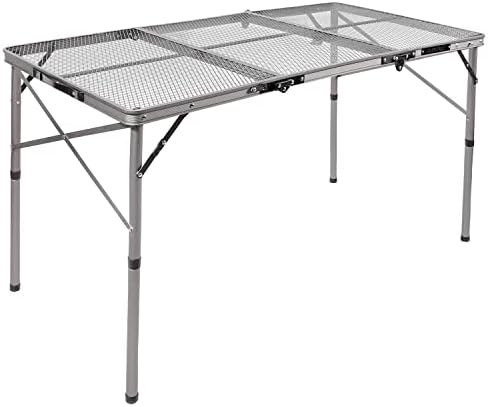 REDCAMP Folding Portable Grill Table for Outside, Lightweight Aluminum Metal Grill Stand Table for Camping Cooking BBQ RV Picnic,Easy to Assemble with Adjustable Heights Legs,Silver 48”x24”