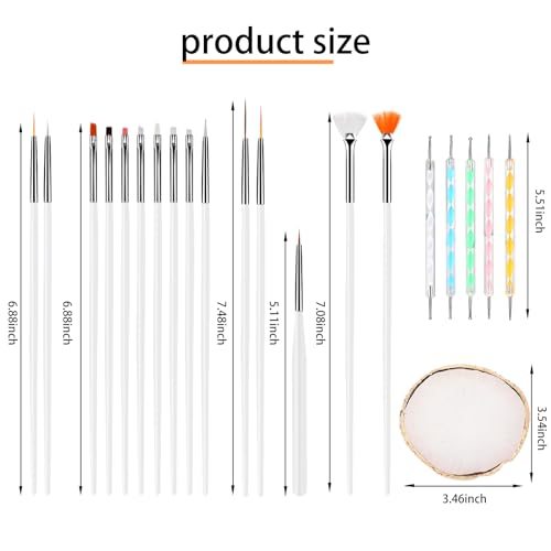 Dimeho 22pcs Nail Art Design Tools, 15pcs Painting Brushes Set with 5pcs Double Head Dotting Pens & 1 Resin Nail Art Palette Nail Art Brushes Kits Nail Art Cosmetic Mixing Tools - Thumbnail 2
