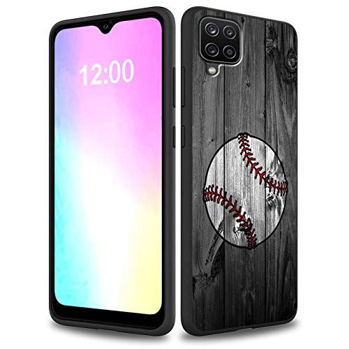 Rossy for Samsung Galaxy A12 Case,Soft Liquid Silicone Gel Rubbe Full Body Shockproof Slim Microfiber Lining Anti-Scratch Protection Phone Case for Samsung A12 5G 6.5 inch，Baseball on Wood
