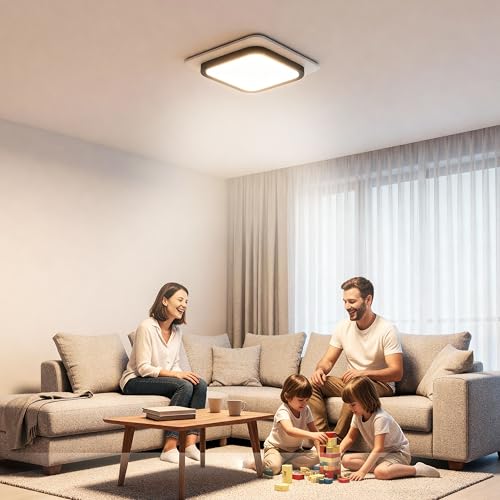 Image of LED Ceiling Light 50W - Black Square Panel, 3 Color Modes, Eye Protection, CRI ≥97, 24cm for Bedroom | Studyroom | Corridor