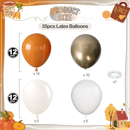 Image of Orange Gold Balloons, 12 Inch Burnt Orange White Balloons with Metallic Gold Balloon for Autumn Harvest Thanksgiving Fall Pumpkin Theme Birthday Baby Shower Bridal Wedding Graduation Party Decorations