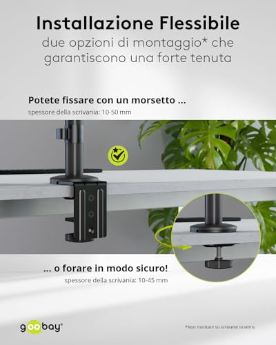 Goobay Deluxe - Supporto Per Monitor Da 17 A 32" Plus Un Computer Portatile, Max. 8 Kg, Vesa 75/100 Mm, Nero 74417 - 10