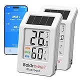 BaldrTherm スマート温湿度計 Bluetooth スマホで管理 屋内室外兼用 ソーラー充電 データ保存 アラーム機能付き 高精度 熱中症 インフルエンザ 乾燥対策 スタンド 吊り下げ対応 爬虫類温室 ペット ベビールーム おしゃれ ホワイト (ホワイト*2個, Bluetooth)