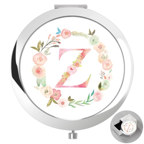 Personalized Gift Initial Compact Mirror w Box for Women Sister (Z, SILVER)