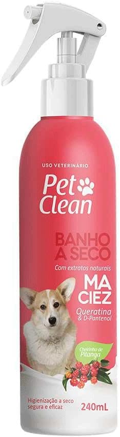 Pet Clean Banho a Seco com Queratina e D-Pantenol para Cães e Gatos, 240 ml — Limpeza sem Água com Maciez e Força nos Pelos